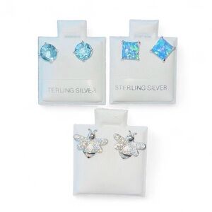 ✨ Sterling Silver Earring Trio – Opal, Aquamarine & Icy Bee ✨